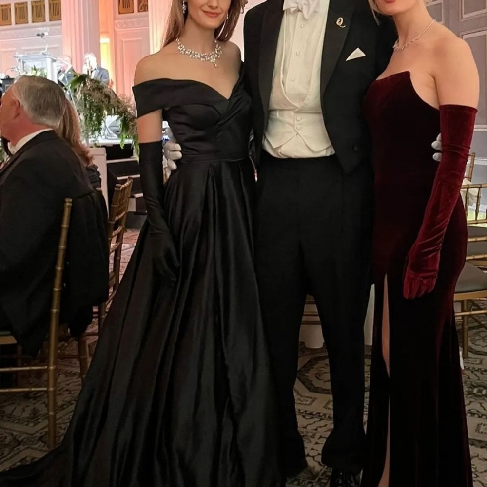 WOMENS BLACK OFF THE SHOULDER FORMAL BALL GOWN PROM EVENING WEDDING DRESS